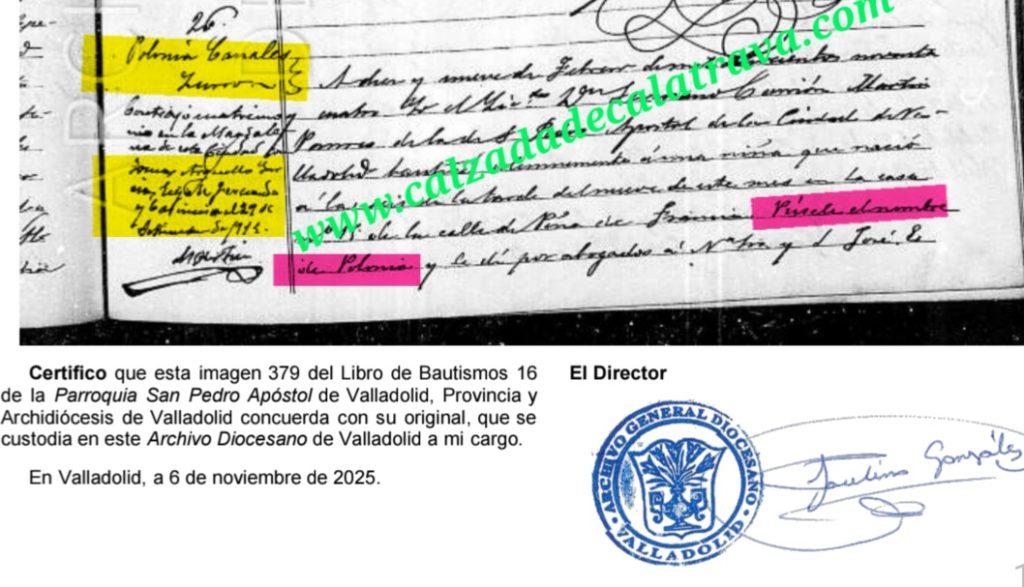 Partida de bautismo de Polonia Canales Zurro.