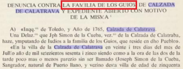 Denuncia contra la familia de los Guíos, de Calzada de Calatrava.